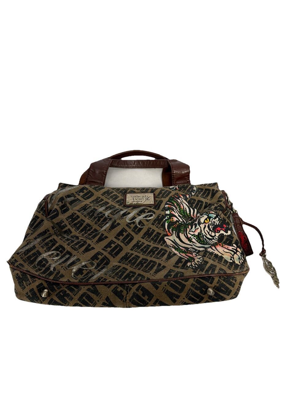 Vintage Y2K Ed Hardy Purse With Rhinestones Brown Canvas